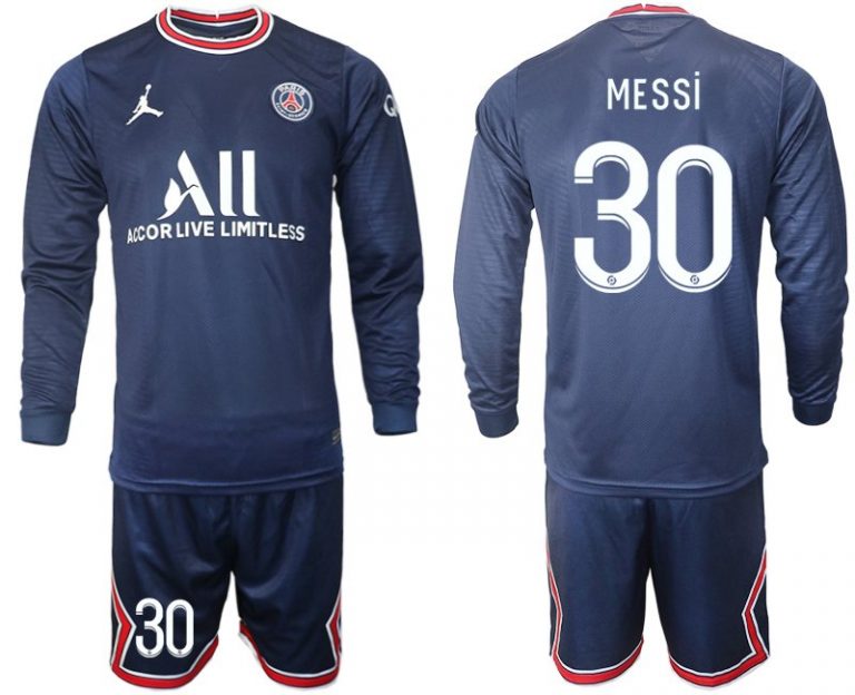 2022 Paris Saint-Germain Heim Trikot MESSI 30 Langarm + Kurze Hosen