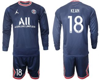 2022 Paris Saint-Germain Kean 18# Herren Heim Langarm + Kurze Hosen dunkelblau