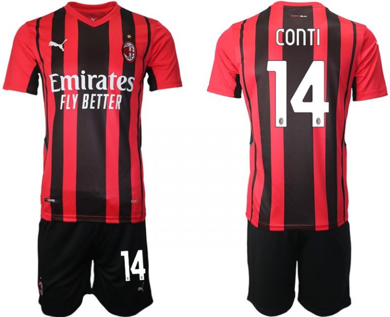 AC Milan Andrea Conti #14 Herren Heimtrikot Trikotsatz Kurzarm + Kurze Hosen