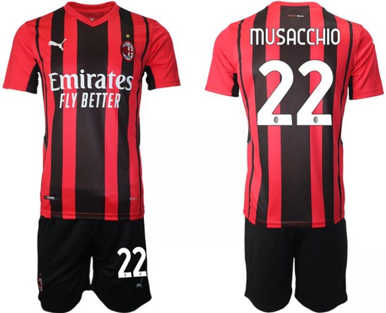 AC Milan Mateo Musacchio #22 Herren 21-22 Heimtrikot Trikotsatz Kurzarm + Kurze Hosen