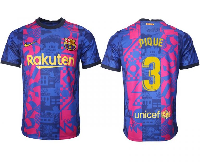 Drittes Trikot FC Barcelona Herren 2021/22 in blau mit Aufdruck Pique 3