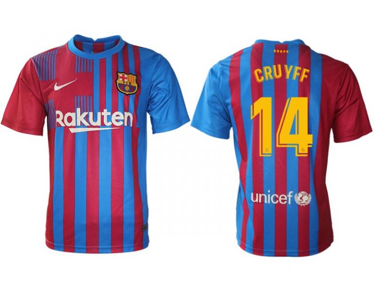 FC Barcelona 21/22 Herren Heimtrikot blau/rot mit CRUYFF 14 Individualdruck gelb