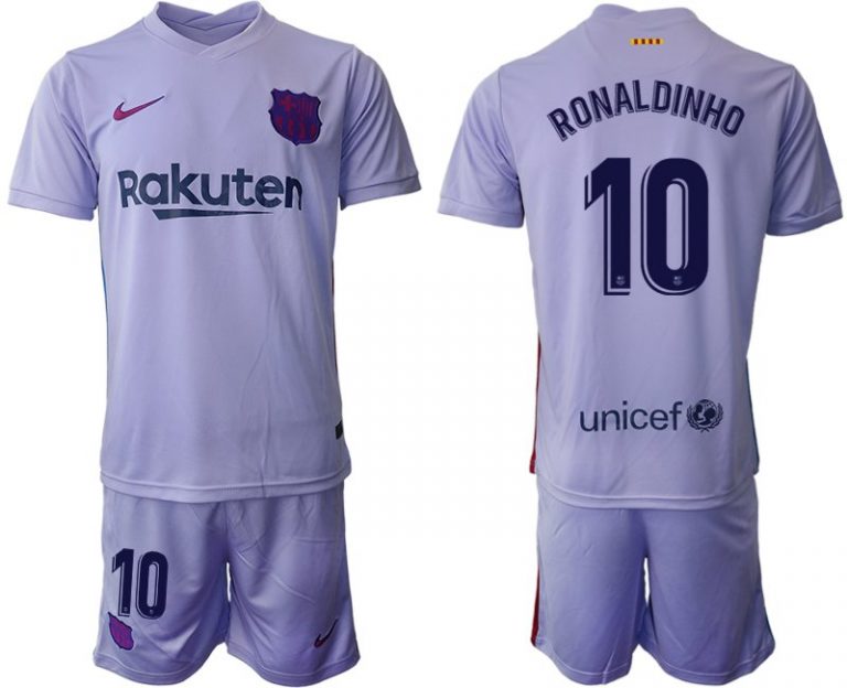 FC Barcelona Auswärts Stadion Trikot 2021-22 lila/gelb mit Aufdruck Ronaldinho 10-1