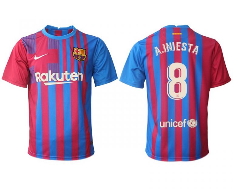 FC Barcelona Heimtrikot 2021/22 Herren Fußballtrikots blau mit Aufdruck A.Iniesta 8