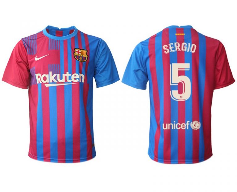 FC Barcelona Heimtrikot 2021/22 Herren Fußballtrikots blau mit Aufdruck Sergio 5