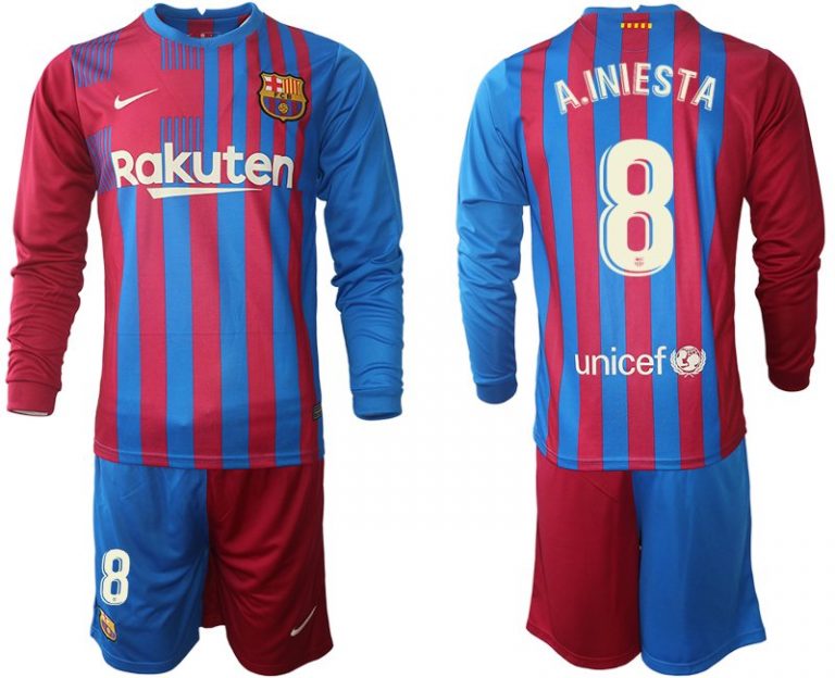 FC Barcelona Herren Heimtrikot 21/22 Andres Iniesta 8# Langarm + Kurze Hosen