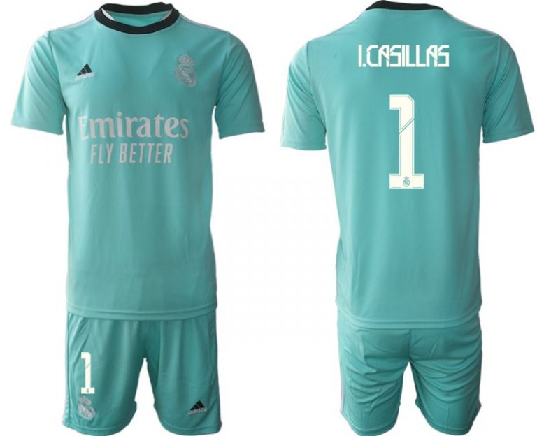 Fußball Trikotsatz Real Madrid Ausweichtrikot 2022 grün mit Aufdruck I.Casillas 1