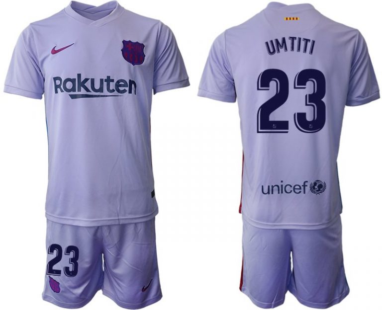 Herren Fußballtrikot FC Barcelona 2021/22 Auswärtstrikot lila/gelb mit Aufdruck UMTITI 23-1