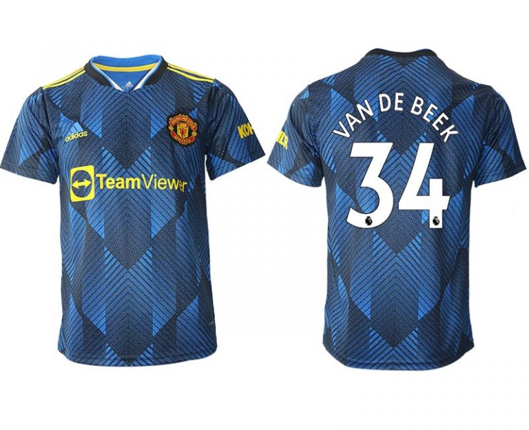 Herren Manchester United 2022 Ausweichtrikot blau Kurzarm mit Aufdruck VAN DE BEEK 34