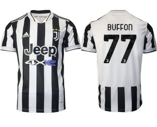 Juventus Turin Heimtrikot 2022 Kurzarm Weiss/Schwarz mit Aufdruck Buffon 77