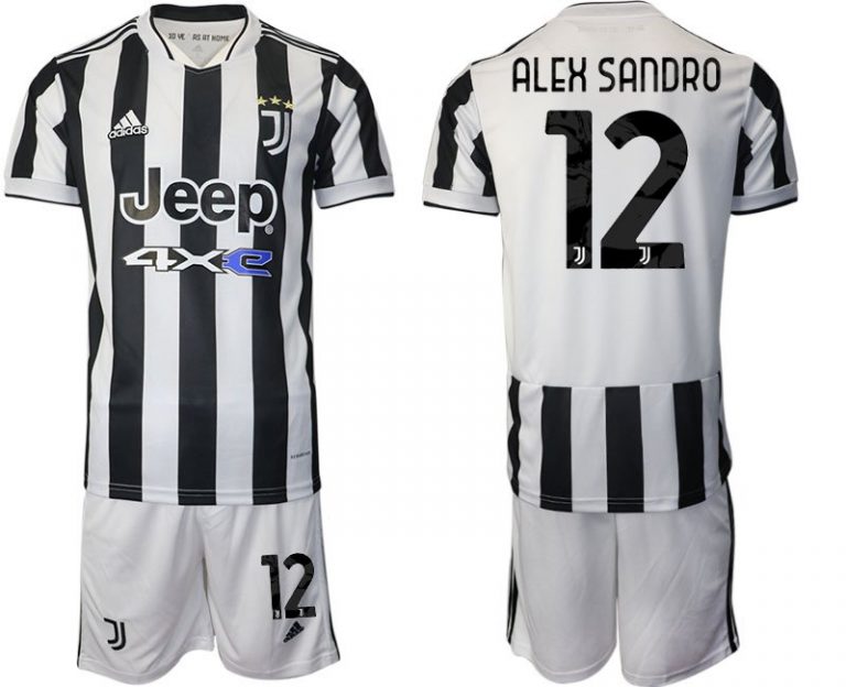 Juventus Turin Heimtrikot Set 2022 schwarz weiss mit Aufdruck Alex Sandro 12