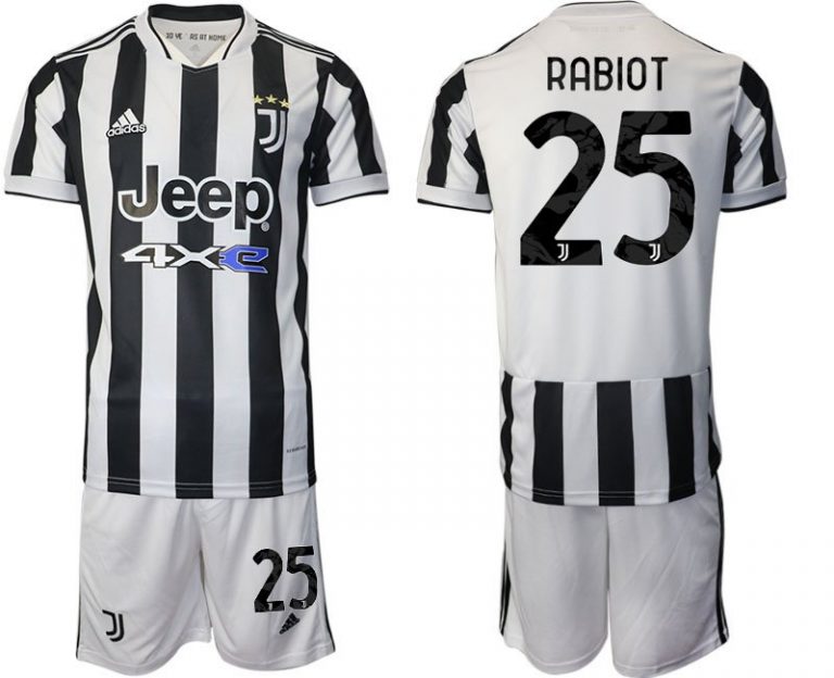 Juventus Turin Heimtrikot Set 2022 schwarz weiss mit Aufdruck Rabiot 25