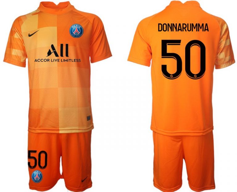 Paris Saint Germain 21/22 Torwarttrikot Orange Trikotsatz mit Aufdruck DONNARUMMA 50