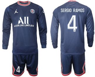 Paris Saint-German 2021/22 Sergio Ramos 4# Heimtrikot Midnight Navy + Kurze Hosen