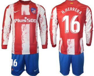 Atlético Madrid 2021/22 Heimtrikot Langarm + Kurze Hosen mit Aufdruck H.Herrera 16