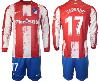 Atlético Madrid 2021/22 Heimtrikot Langarm + Kurze Hosen mit Aufdruck Šaponjić 17