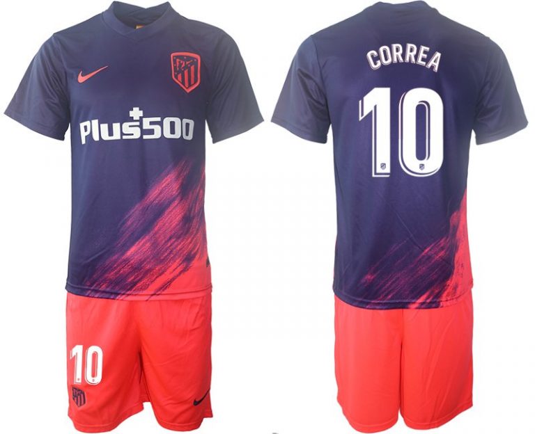 Atlético Madrid 2021/22 Stadium Away Trikotsatz Kurzarm + Kurze Hosen CORREA 10