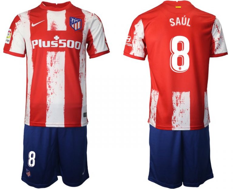 Atlético Madrid Heimtrikot 2021-22 rot/weiß mit Aufdruck Saúl 8-1