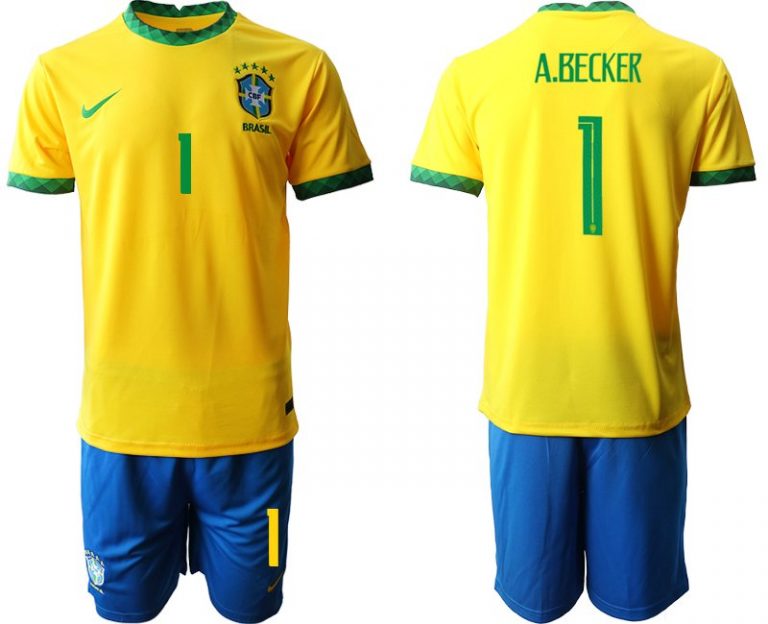 Brasilien Heimtrikot 2022 gelb und grün mit Aufdruck A.Becker 1
