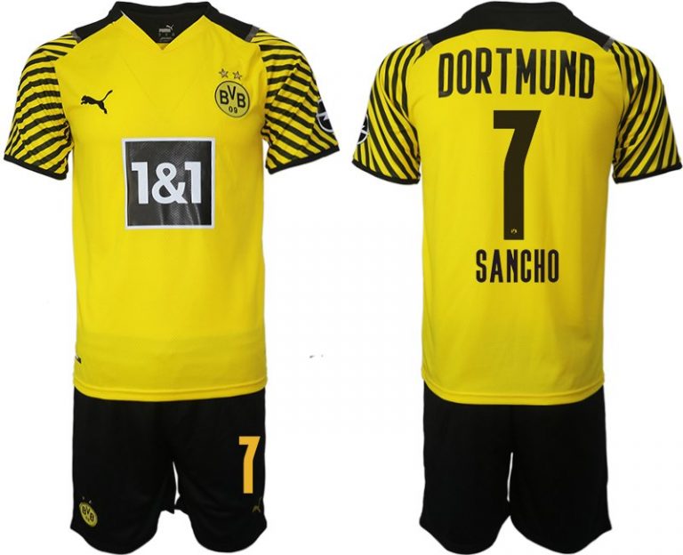 BVB Borussia Dortmund Sancho 7# Heimtrikot Herren 2022 Gelb Schwarz Trikotsatz