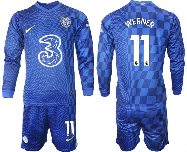 Chelsea FC Heimtrikot 2022 mit Aufdruck Werner 11 blau Langarm + Kurze Hosen