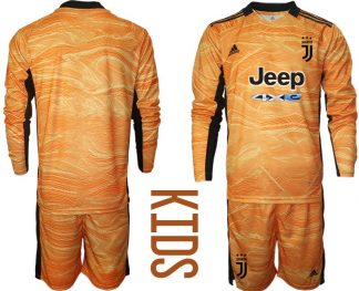 Fantrikots Juventus Kinderheim Torwart Trikot 2021-22 Langarm Orange Trikotsatz