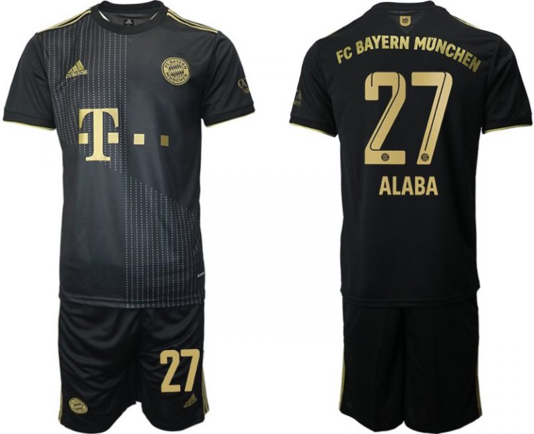 FC Bayern München Alaba 27 Herren Fußballtrikot Away 21/22 Schwarz Trikotsatz