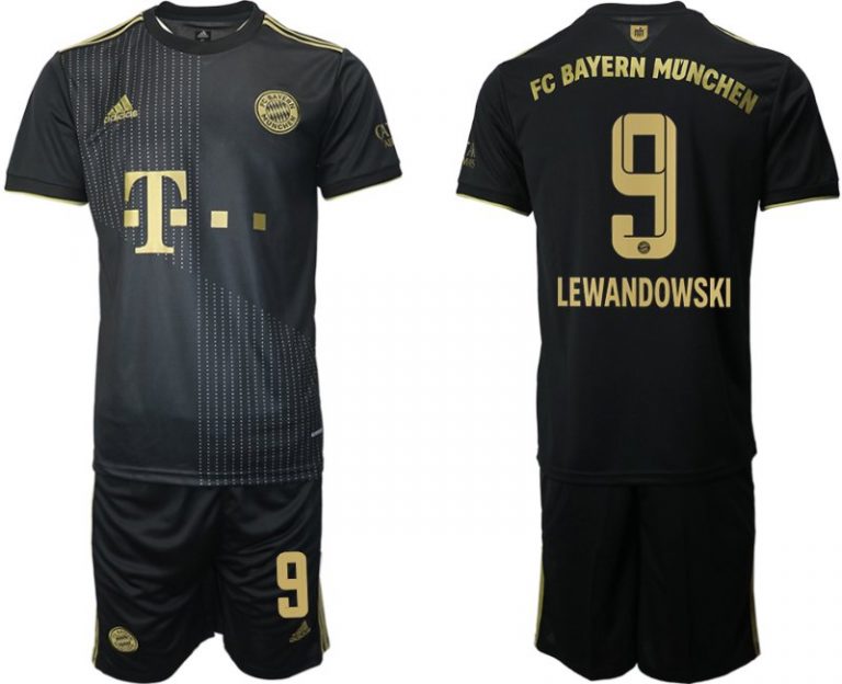 FC Bayern München Lewandowski 9 Auswärts Fußballtrikot 2021/22 Schwarz Trikotsatz