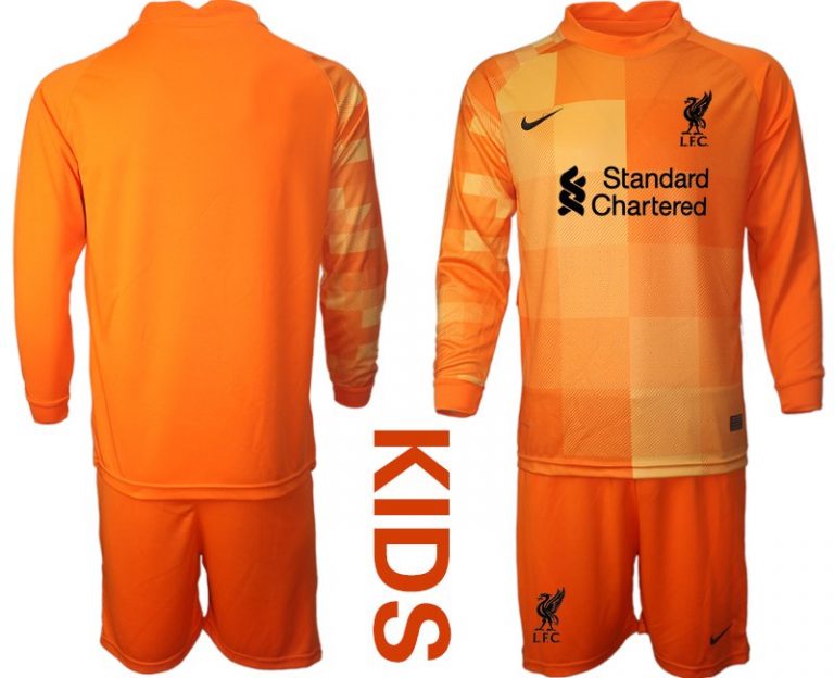 FC Liverpool Torwarttrikot Trikotsatz Langarm Orange für Kinder Anpassbare Namen und Nummer