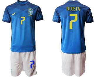 Fussball Trikotsatz Brasilien 2020/21 Auswärtstrikot Kurzarm Blau mit Aufdruck D.COSTA 7