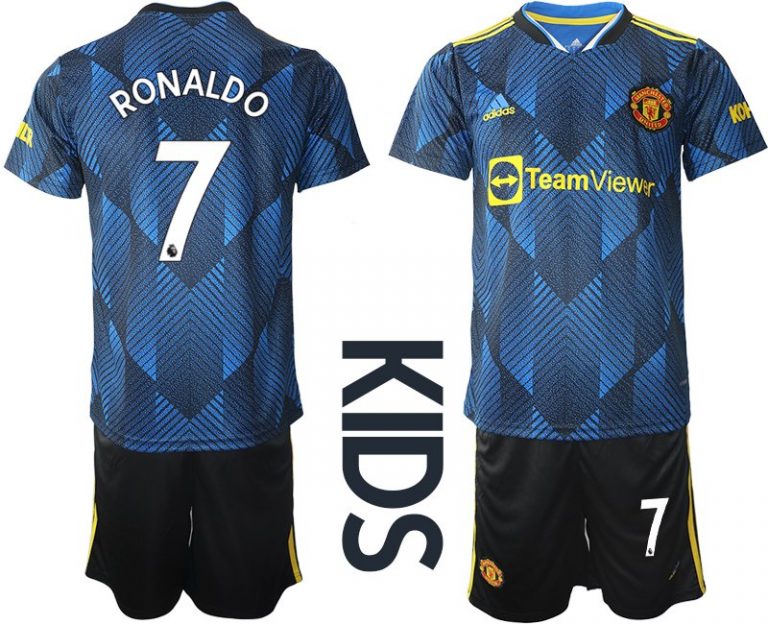 Fußballtrikot Manchester United Ausweichtrikot blau 2022 für Kinder Ronaldo 7