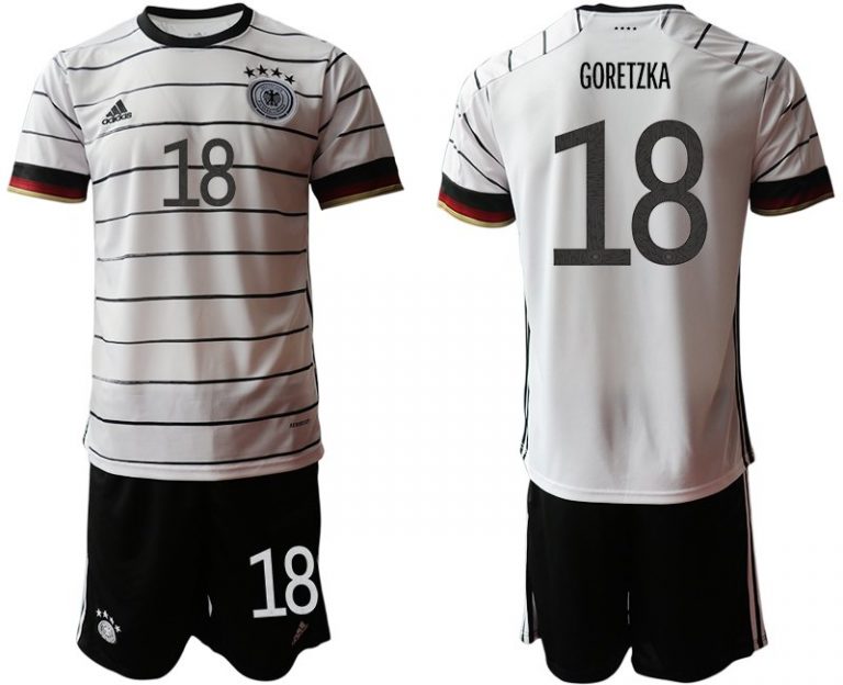 Fußballtrikot Set DFB Deutschland Heimtrikot Herren EM 2020 in weiß mit Aufdruck GORETZKA 18