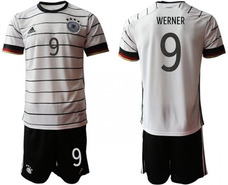 Fußballtrikot Set DFB Deutschland Heimtrikot Herren EM 2020 in weiß mit Aufdruck WERNER 9