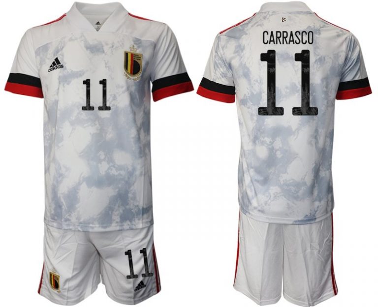 Fussballtrikot Set Herren Belgien Auswärtstrikot EM 2020 Weiss mit Aufdruck Carrasco 11