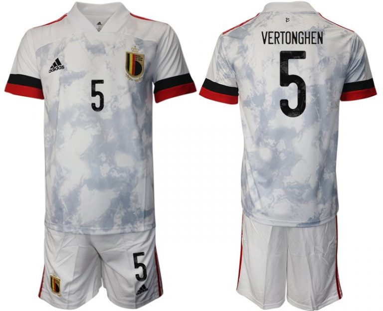 Fussballtrikot Set Herren Belgien Auswärtstrikot EM 2020 weiß mit Aufdruck VERTONGHEN 5