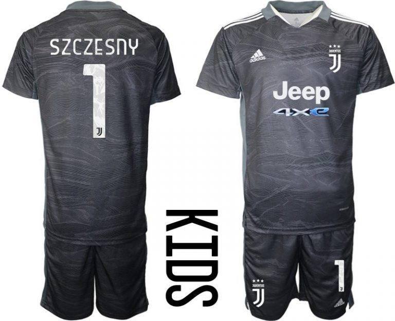 Günstige Kindertrikot Juventus Turin Torwarttrikot schwarz mit Aufdruck Szczesny 1