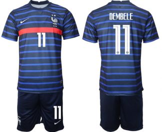 Günstige Trikotsatz Frankreich Heimtrikot EM 2022 Blau mit Aufdruck DEMBELE 11