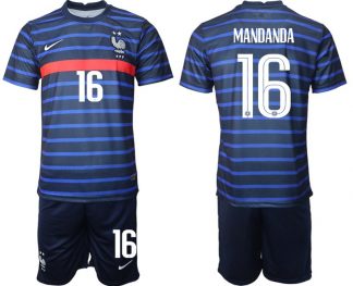 Günstige Trikotsatz Frankreich Heimtrikot EM 2022 Blau mit Aufdruck Mandanda 16