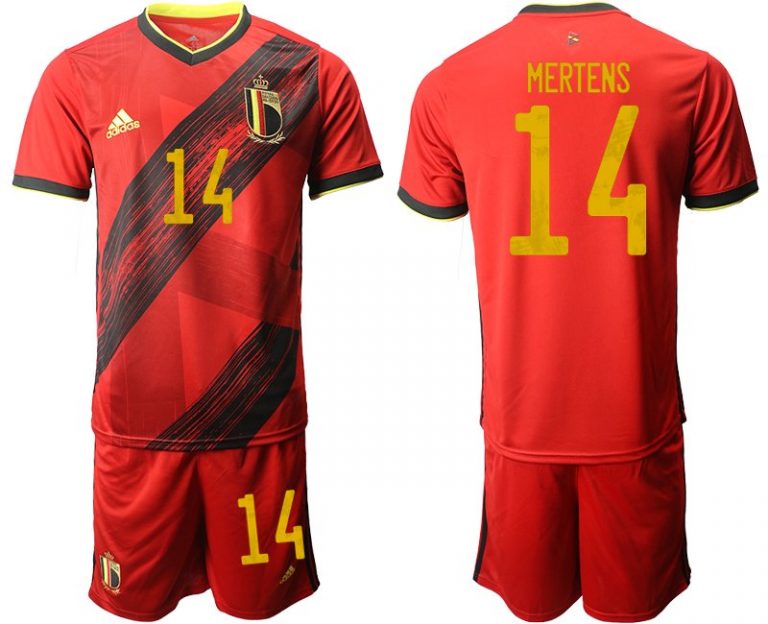 Herren Kurzarm Trikotsatz Belgien Heimtrikot EM 2020 in rot mit Aufdruck MERTENS 14