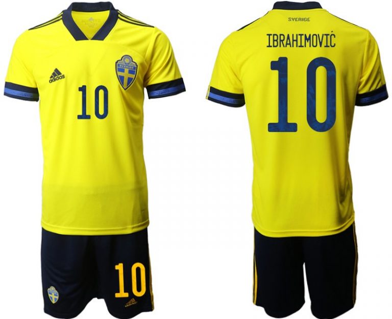 Herren Trikot Set Schweden Heimtrikot EM 2022 in gelb mit Aufdruck Ibrahimovic 10