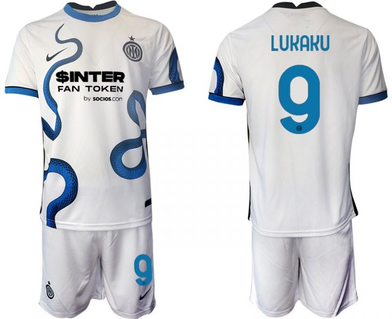 Inter Mailand Stadium Auswärtstrikot 2022 weiß/blau mit Aufdruck Lukaku 9