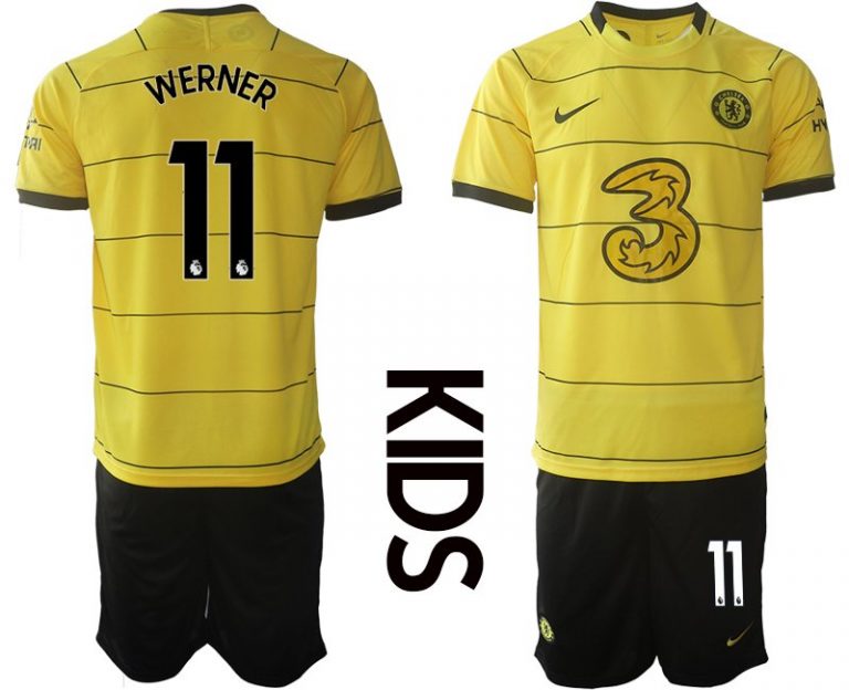 Kinder Trikot Away Chelsea FC Stadium 2021/22 gelb mit Aufdruck Werner 11