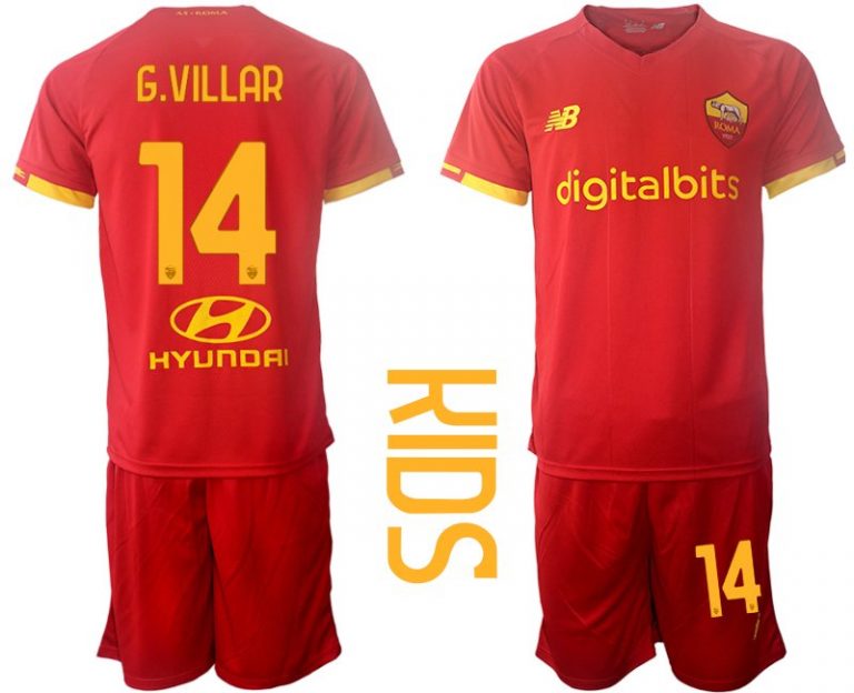 Kindertrikot AS Roma Heim Trikot 2022 rot für Kinder G.VILLAR 14 Trikotsatz