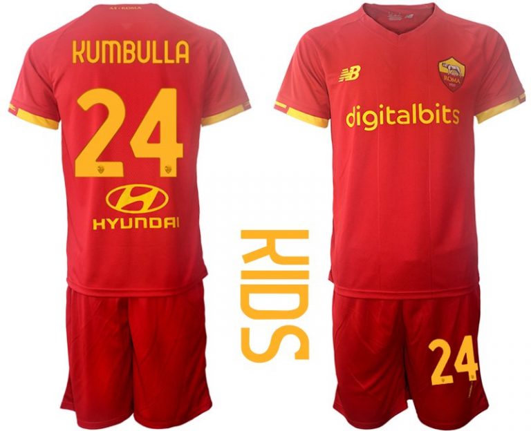 Kindertrikot AS Roma Heim Trikot 2022 rot für Kinder KUMBULLA 24 Trikotsatz