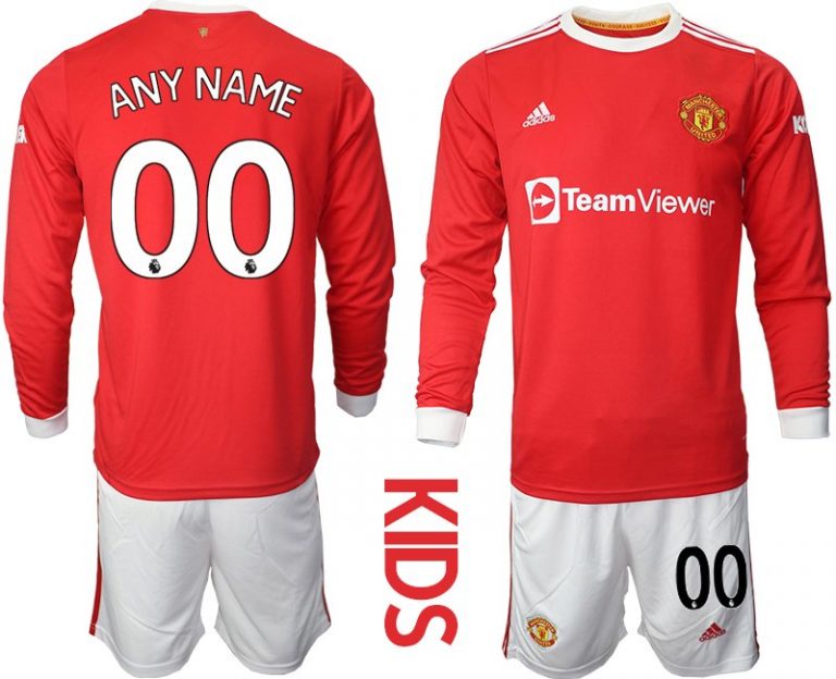 Manchester United Heimtrikot 2022 Lange Ärmel Trikotsatz für Kinder-1