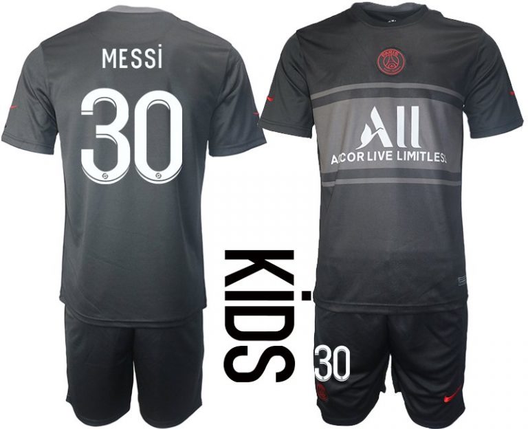 MESSI 30 Kinder Paris Saint Germain PSG Ausweichtrikot 2021-22 schwarz/rot