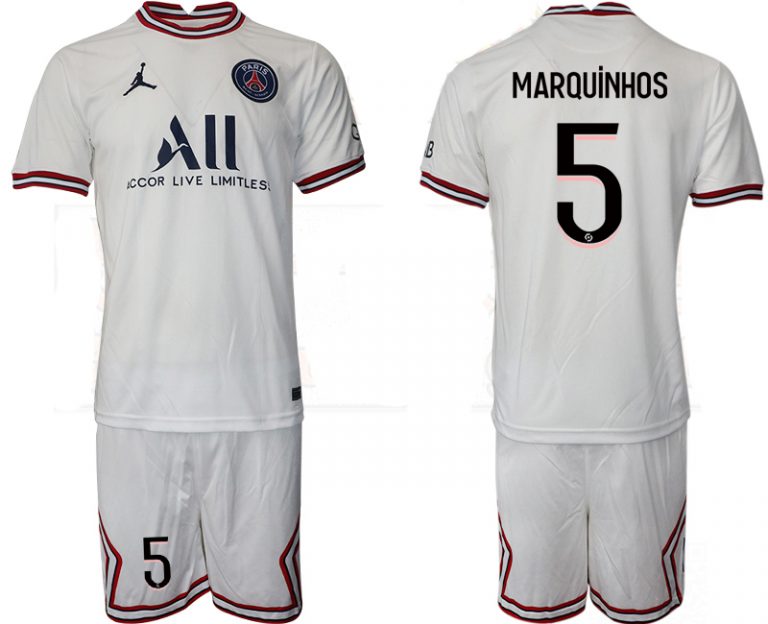 Paris Saint-Germain 4th Shirt 2021/22 Fourth Trikot PSG weiß mit Aufdruck Marquinhos 5