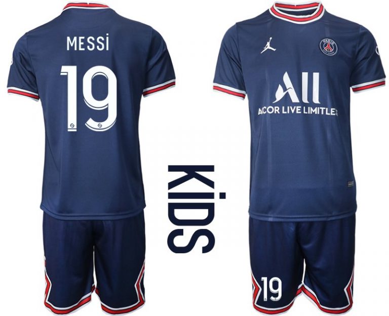 Paris St. Germain Trikot Home 2021/22 Kids Blau mit Aufdruck MESSI 19