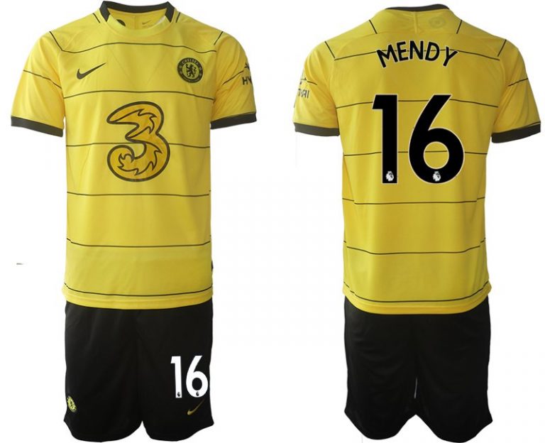 Personalisierbar Trikotsatz Chelsea FC 2022 Auswärtstrikot gelb/schwarz Mendy 16