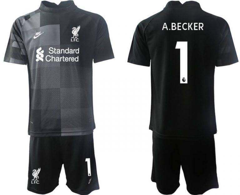 Personalisierbar Trikotsatz FC Liverpool Fußball Torwarttrikot 2021/22 Schwarz A.BECKER 1